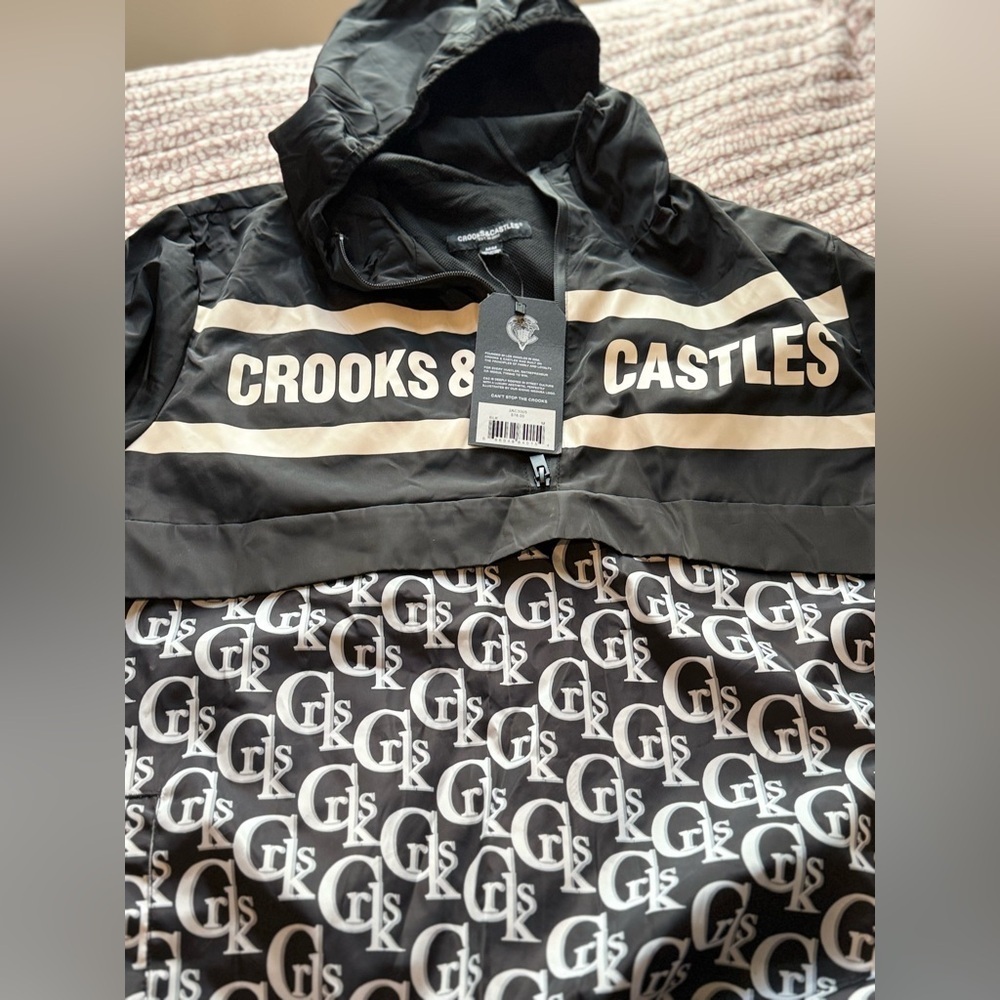 Crooks & Castles Half-Zip Windbreaker Jacket – Black/White - Picture 7 of 11